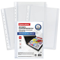 Папки-файлы перфорированные, А4, BRAUBERG, объёмные, до 200 л., комплект 10 шт., гладкие, 180 мкм, 226833