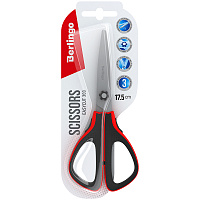 Ножницы Berlingo "Easycut 300", 17,5см, красные, мягкие вставки, европодвес