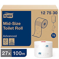 Бумага туалетная д/дисп Tork Mid-size Т6 Advanced 2сл бел 100м 27рул 127530 штр.  7322540355321, 7322540475883
