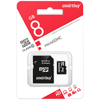 Карта памяти MicroSDHC  8GB Class 10 SmartBuy (адаптер SD): SB8GBSDCL10-01 штр.: 4607177552125