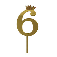 Топпер цифра 6 Корона GOLD 18 см