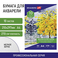 Папка для акварели А4, 10л., 270 г/м2, мелкое зерно, BRAUBERG ART CLASSIC, "Осенняя аллея", 114397