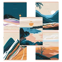 Тетради КОМПЛЕКТ 5 шт. А5, 48 л. BRAUBERG, скоба, клетка, SoftTouch, фольга, "Mountains", 404400