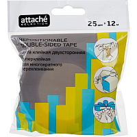 Клейкая лента Attache Selection 2-х сторонняя, переклеиваемая, 25мм Х 12м штр.  4712759908150