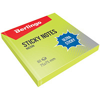 Самоклеящийся блок Berlingo "Ultra Sticky", 75*75мм, 80л, зеленый неон. LSn_39201