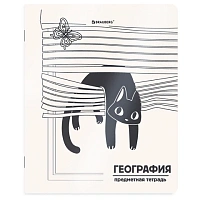 Тетрадь предметная КОТ-НЕПОСЕДА 48 л., пластиковая обложка, ГЕОГРАФИЯ, клетка, подсказ, BRAUBERG, 405531