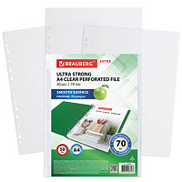 Папки-файлы перфорированные А4 BRAUBERG "EXTRA 700", КОМПЛЕКТ 50 шт., гладкие, 70 мкм, 229668