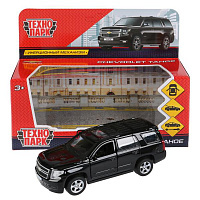 Машина металл CHEVROLET TAHOE длина 12 см, двери, багаж, инерц, черный, Технопарк