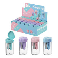 Точилка пластиковая ErichKrause Клик, Пастель, с прозрачным контейнером, ассорти (в коробке-дисплее по 24 штуки)