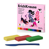Пластилин классический ErichKrause Модный хвост 12 цветов со стеком, 192 г (в коробке 12 штук)