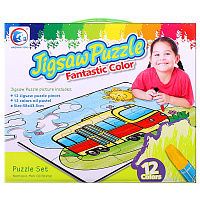 Пазл-раскраска 58х43,5см + 12цв. мелки восковые,ассорти