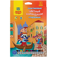 Карандаши цветные пластиковые стираемые Мульти-Пульти "Енот в Венеции" 18цв., с ласт., заточ.,картон. CP_19846