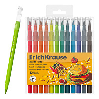 Фломастеры-кисточки ErichKrause Культ еды, 12 цветов (в футляре с европодвесом 12 штук)