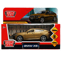 Машина металл BMW X6 длина 12 см, двери, багажник, инерция, бежевый, коробка. Технопарк