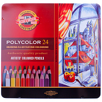 Карандаши "PolyColor" художественные 24цв., заточен., метал. пенал: 3824024002PL штр.:  8593539074816