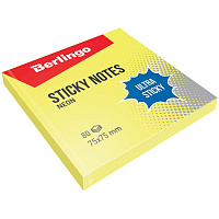 Самоклеящийся блок Berlingo "Ultra Sticky", 75*75мм, 80л, желтый неон. LSn_39200