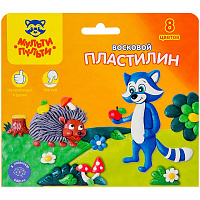 Пластилин "Енот в лесу" 08 цветов, 120г, восковой, со стеком, картон с европодвесом: ВП_11056 штр.: 4680211090562