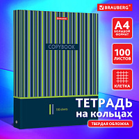 Тетрадь на кольцах А4 100 л. BRAUBERG А4 210х265 мм, клетка, глянцевая ламинация, "Полосы", 403273