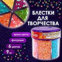 Блестки для декора ФИГУРНЫЕ ОСТРОВ СОКРОВИЩ, НЕОН, в диспенсере с дозатором, 6 цветов по 9 грамм, 662225, 662226