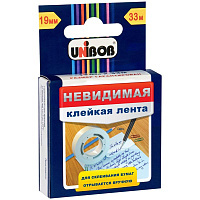 Клейкая лента 19мм*33м, Unibob, невидимая, матовая, картонная упаковка, европодвес. 51713