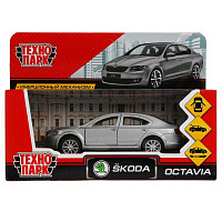 Машина металлическая SKODA OCTAVIA длина 12 см, двери, багаж, серебристый, кор. Технопарк