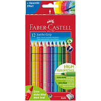 Карандаши цветные Faber-Castell "Jumbo Grip", 12цв., трехгран., утолщен., заточен., картон, европодв. 110912