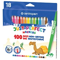 Фломастеры 18 ЦВЕТОВ CENTROPEN "Just Perfect", смываемые, устойчивы к высыханию, 2510/18KK, 725101801