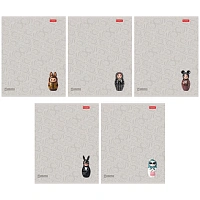 Тетрадь А5, 48 л., HATBER, скоба, клетка, soft-touch ламинация, 3D-лак, Матрешки (микс в спайке), 095881, 48Т5лолВ1