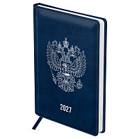 Ежедневник датированный 2027г., А4, 176л., твердый переплет, кожзам, BG "Орел", синий