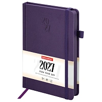 Ежедневник датированный 2027, А5, 138х213 мм, BRAUBERG "Plain", под кожу, резинка, держатель для ручки, фиолетовый, 118039