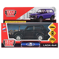 Машина металл LADA 4x4 длина 12 см, двери, багаж, инерц, черный, Технопарк