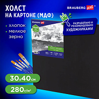 Холст черный на МДФ, BRAUBERG ART CLASSIC, 30*40см, грунтованный, 100% хлопок, мелкое зерно, 191679