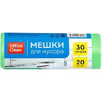 Мешки для мусора  30л OfficeClean биоразлагаемые, ПНД, 50*60см,10мкм, 20шт, прочные, зеленые, в рул. 258859/А
