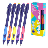 Ручка шариковая ErichKrause ErgoLine® Kids для левшей Stick&Grip Neon 0.5, Super Glide Technology, цвет чернил синий (в коробке по 10 штук)