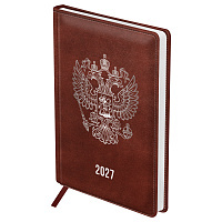 Ежедневник датированный 2027г., А5, 176л., твердый переплет, кожзам, BG "Орел", коричневый