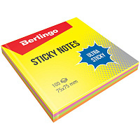 Самоклеящийся блок Berlingo "Ultra Sticky", 75*75мм, 100л, 4 неоновых цвета. LSn_39602