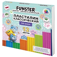 Пластилин классический, кросс-серия "КОШАЧЬИ ЛАПКИ", 12 цветов, 240 г, СТЕК, ВЫСШЕЕ КАЧЕСТВО, FUNSTER (ФАНСТЕР), 107521