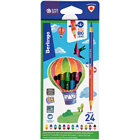Цветные карандаши двусторонние Berlingo "SuperSoft. Duo", 24цв, 12шт, трехгр., заточ., европ.