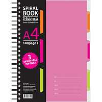Бизнес-тетрадь 140л,кл,А4,SPIRAL BOOK Розовый,евроспир,обл.пласт,разд.84105
