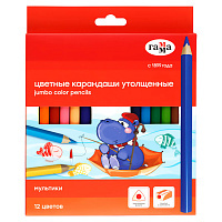 Карандаши цветные Гамма "Мультики", 12цв., утолщенные, заточен., картон, европодвес