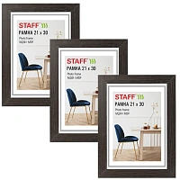 Рамка 21х30 см, небьющаяся, КОМПЛЕКТ 3 штуки, багет 30 мм, МДФ, STAFF "Style", цвет венге, 391344