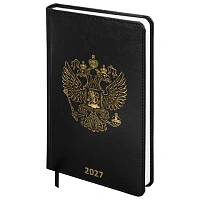 Ежедневник датированный 2027, А5, 138х213 мм, BRAUBERG "State", под кожу, черный, 118044