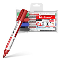 Маркер для досок ErichKrause® Liquid LW-600, цвет чернил: черный, синий, красный, зеленый (в футляре по 4 штуки)