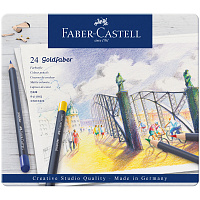 Карандаши цветные Faber-Castell "Goldfaber" 24цв., круглые, заточен., метал. коробка. 114724