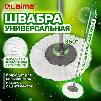 Швабра для наборов для уборки с круглой насадкой из микрофибры, черенок 130 см, ЛАЙМА, 606745