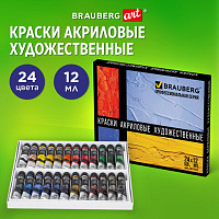 Краски акриловые художественные BRAUBERG ART "CLASSIC", НАБОР 24 цвета по 12 мл, в тубах, 191124