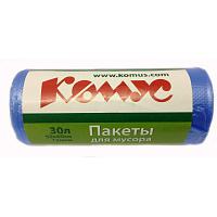 Мешки для мусора Комус НД 30л 50x60см 12мкм син 30 шт/рул штр.  4630012880916, 4690432042738