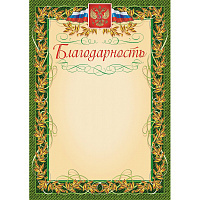 Благодарность герб и флаг,рамка лавровый лист,А4,КЖ-158,15шт/уп. 969088