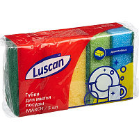 Губка для мытья посуды Губка Luscan для посуды  Макси  5 штук/упаковка 95х65х30 мм штр.  4620018335060