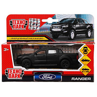 Машина металл FORD ranger ПИКАП, 12 см, двери, багажник, инерция, черый мат., коробка. Технопарк